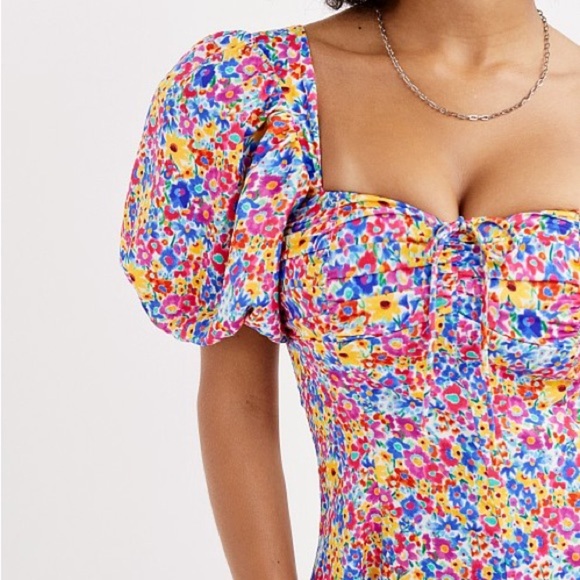 🔆 For Love & Lemons Sasha Mini Dress Blue Dizzy Floral - XS NWT - Picture 2 of 7